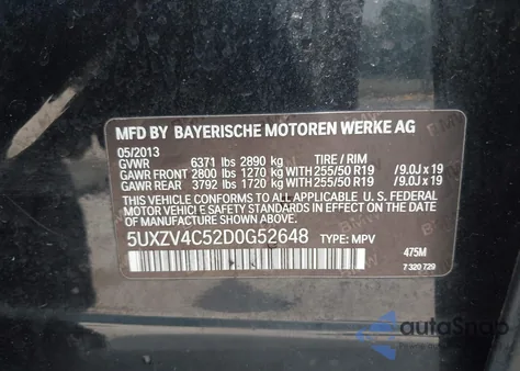 2013 BMW X5 xDrive35I/xDrive35I Premium/xDrive35I Sport Activity из США, поврежденный, VIN 5UXZV4C52D0G52648